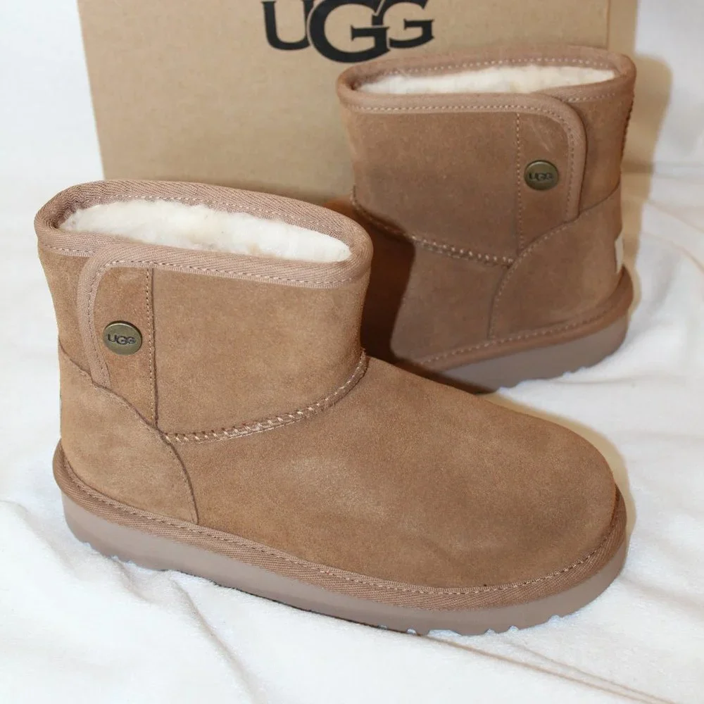 NEW UGG JONA CHESTNUT‎ SUEDE SHEARLING MINI GIRL'S BOOTS
